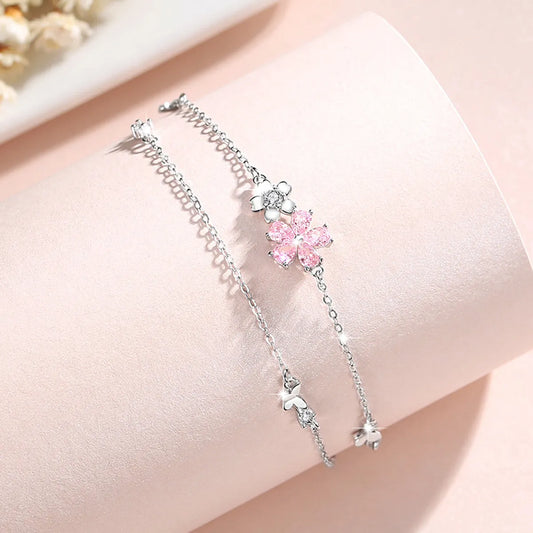 Casual Simple Style Flower Sterling Silver Zircon Bracelets In Bulk