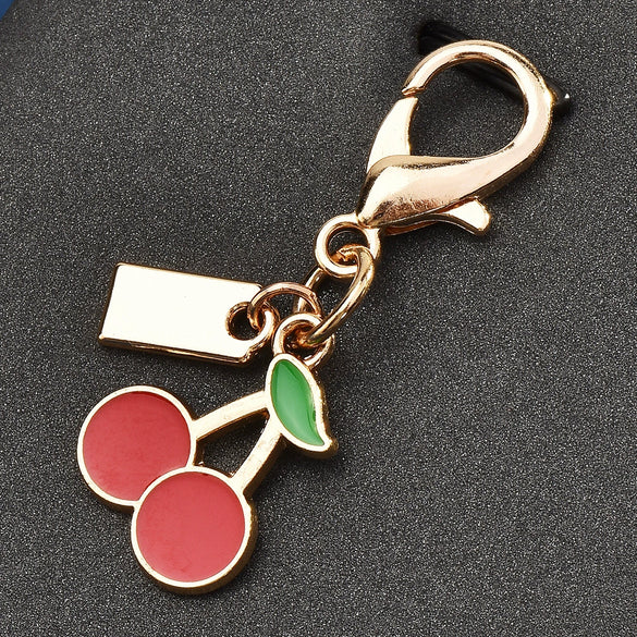 Cherry Pendant Keychain Jewelry For Women Made Of Metal And Crystal Resin With Dripping Oil Processing And Fruit Pattern