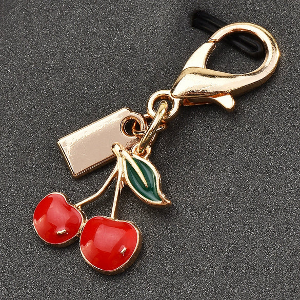 Cherry Pendant Keychain Jewelry For Women Made Of Metal And Crystal Resin With Dripping Oil Processing And Fruit Pattern