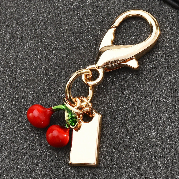 Cherry Pendant Keychain Jewelry For Women Made Of Metal And Crystal Resin With Dripping Oil Processing And Fruit Pattern