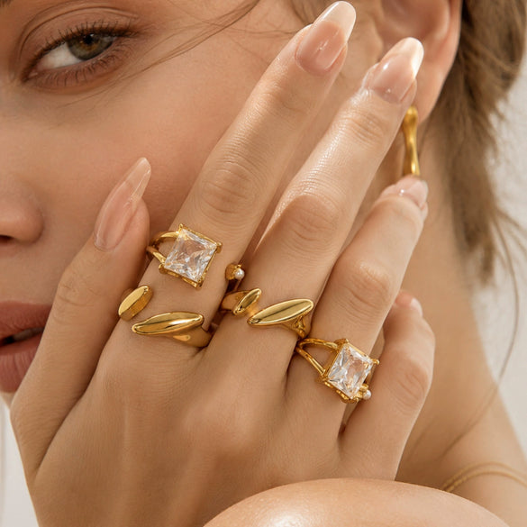 Chic Geometric Irregular Ring For Women And Men 316L Stainless Steel With 18K Gold Electroplated Finish