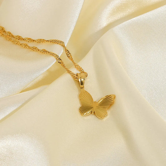 Chic Metal Butterfly Pendant 18k Gold Plated Stainless Steel Necklace