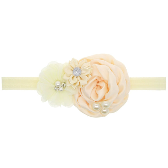 Children Handmade Chiffon Beads Flower Solid Color Headband Hair Accessories