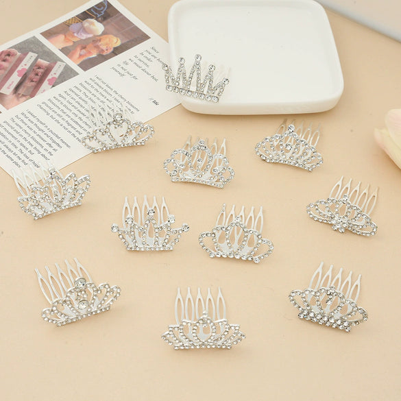 Children Princess Rhinestone Alloy Geometric Crown Comb Hair Accessories
