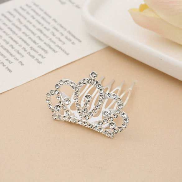 Children Princess Rhinestone Alloy Geometric Crown Comb Hair Accessories
