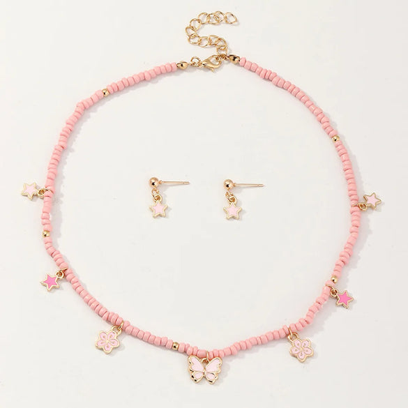 Geometric Beaded Metal Kid's Necklace