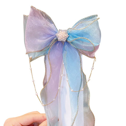 Children'S Bow Ribbon Hairpin Elsa Ice And Snow Headwear Super Fairy Girls' Hairpin Princess Elsa Little Girl Hair Accessories