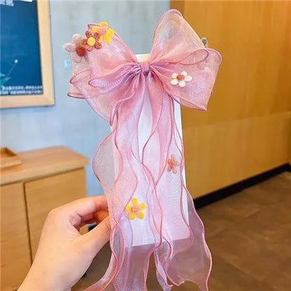 Children'S Bow Ribbon Hairpin Elsa Ice And Snow Headwear Super Fairy Girls' Hairpin Princess Elsa Little Girl Hair Accessories