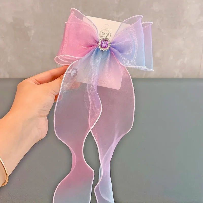 Children'S Bow Ribbon Hairpin Elsa Ice And Snow Headwear Super Fairy Girls' Hairpin Princess Elsa Little Girl Hair Accessories