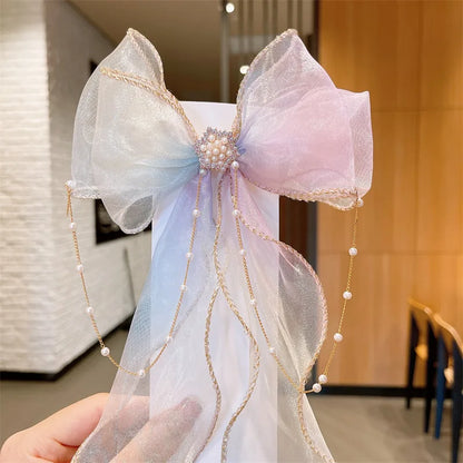 Children'S Bow Ribbon Hairpin Elsa Ice And Snow Headwear Super Fairy Girls' Hairpin Princess Elsa Little Girl Hair Accessories