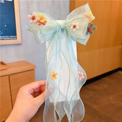 Children'S Bow Ribbon Hairpin Elsa Ice And Snow Headwear Super Fairy Girls' Hairpin Princess Elsa Little Girl Hair Accessories