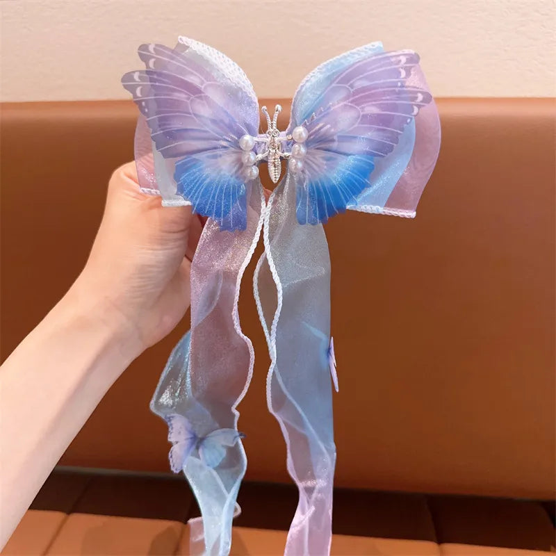 Children'S Bow Ribbon Hairpin Elsa Ice And Snow Headwear Super Fairy Girls' Hairpin Princess Elsa Little Girl Hair Accessories