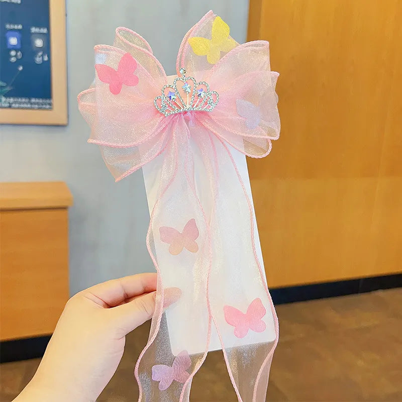 Children'S Bow Ribbon Hairpin Elsa Ice And Snow Headwear Super Fairy Girls' Hairpin Princess Elsa Little Girl Hair Accessories