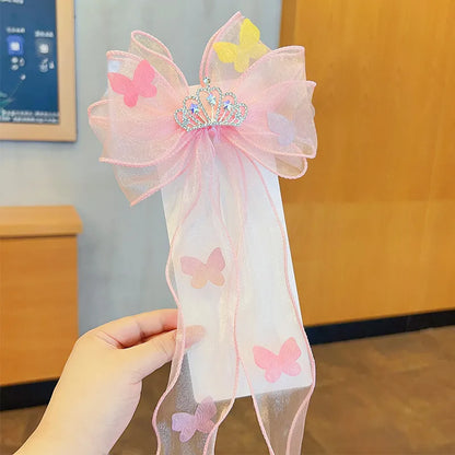 Children'S Bow Ribbon Hairpin Elsa Ice And Snow Headwear Super Fairy Girls' Hairpin Princess Elsa Little Girl Hair Accessories