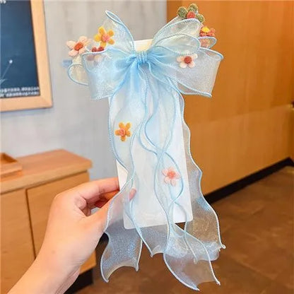 Children'S Bow Ribbon Hairpin Elsa Ice And Snow Headwear Super Fairy Girls' Hairpin Princess Elsa Little Girl Hair Accessories