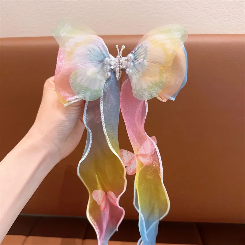 Children'S Bow Ribbon Hairpin Elsa Ice And Snow Headwear Super Fairy Girls' Hairpin Princess Elsa Little Girl Hair Accessories