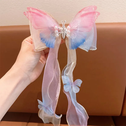 Children'S Bow Ribbon Hairpin Elsa Ice And Snow Headwear Super Fairy Girls' Hairpin Princess Elsa Little Girl Hair Accessories