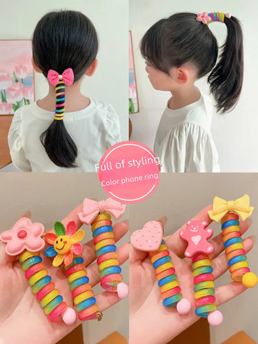 Children'S Coil Telephone Line Hair Band Female High Ponytail Does Not Hurt Hair Hair Rope High Elastic Durable Rubber Band Braid Artifact