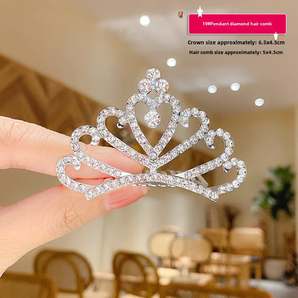 Children'S Crown Hairpin Baby Hair Comb Princess Crown Headdress Little Girl Birthday Rhinestone Crown Comb Hair Accessories