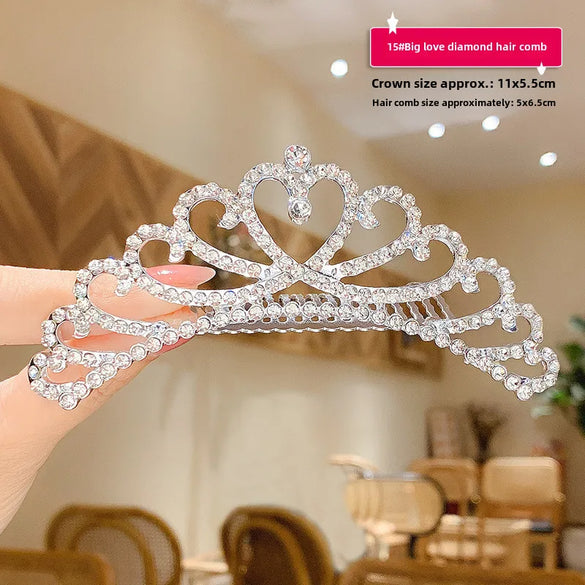 Children'S Crown Hairpin Baby Hair Comb Princess Crown Headdress Little Girl Birthday Rhinestone Crown Comb Hair Accessories
