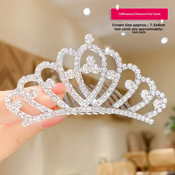 Children'S Crown Hairpin Baby Hair Comb Princess Crown Headdress Little Girl Birthday Rhinestone Crown Comb Hair Accessories