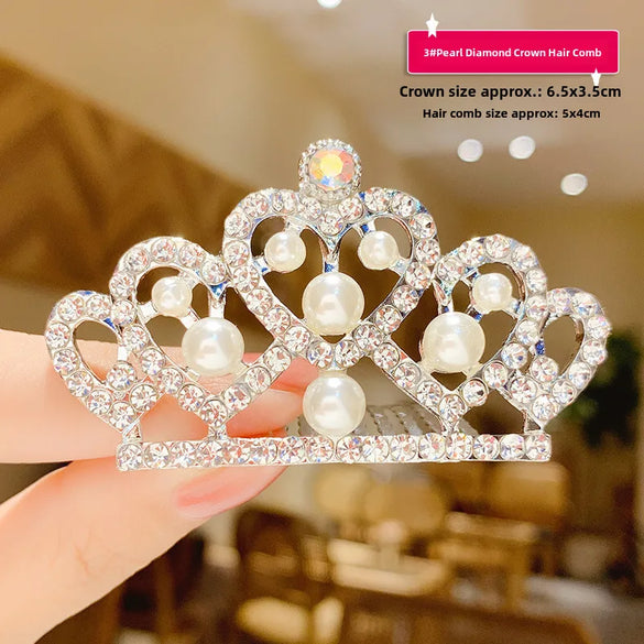 Children'S Crown Hairpin Baby Hair Comb Princess Crown Headdress Little Girl Birthday Rhinestone Crown Comb Hair Accessories