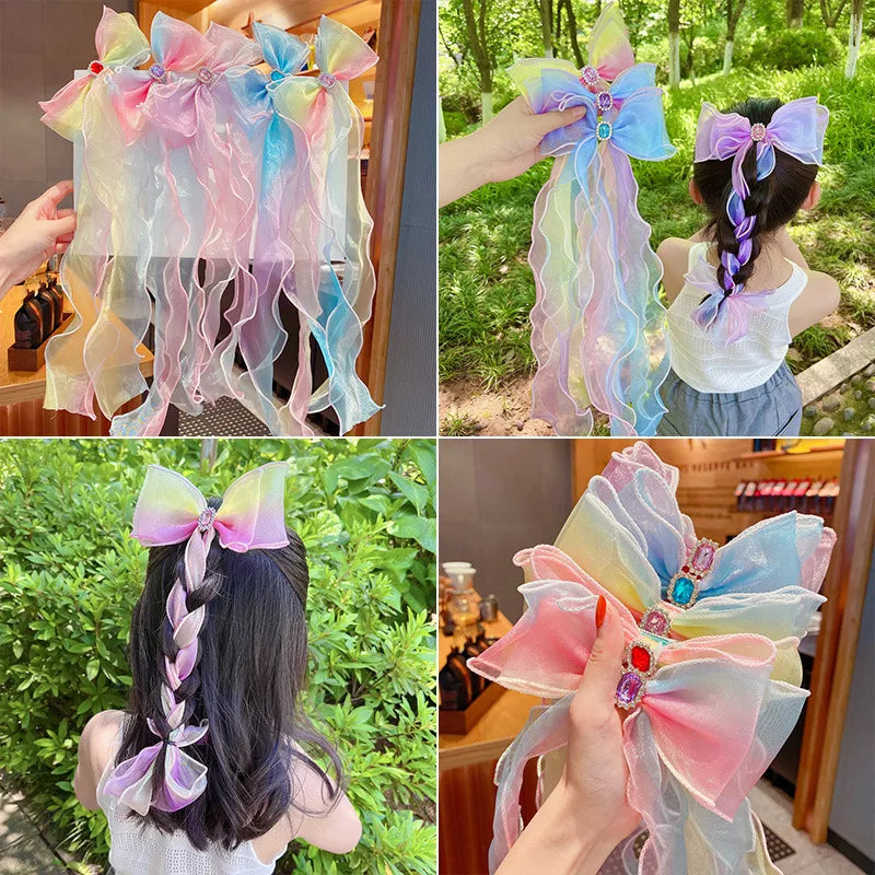 Children'S Cute Long Bow Hairpin Baby Princess Braided Hairpin Clip Hair Accessories