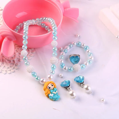 Children'S Day Necklace Bracelet Earrings Five-Piece Set Cartoon Classic Mermaid Jewelry Girls Princess Jewelry Free Shipping