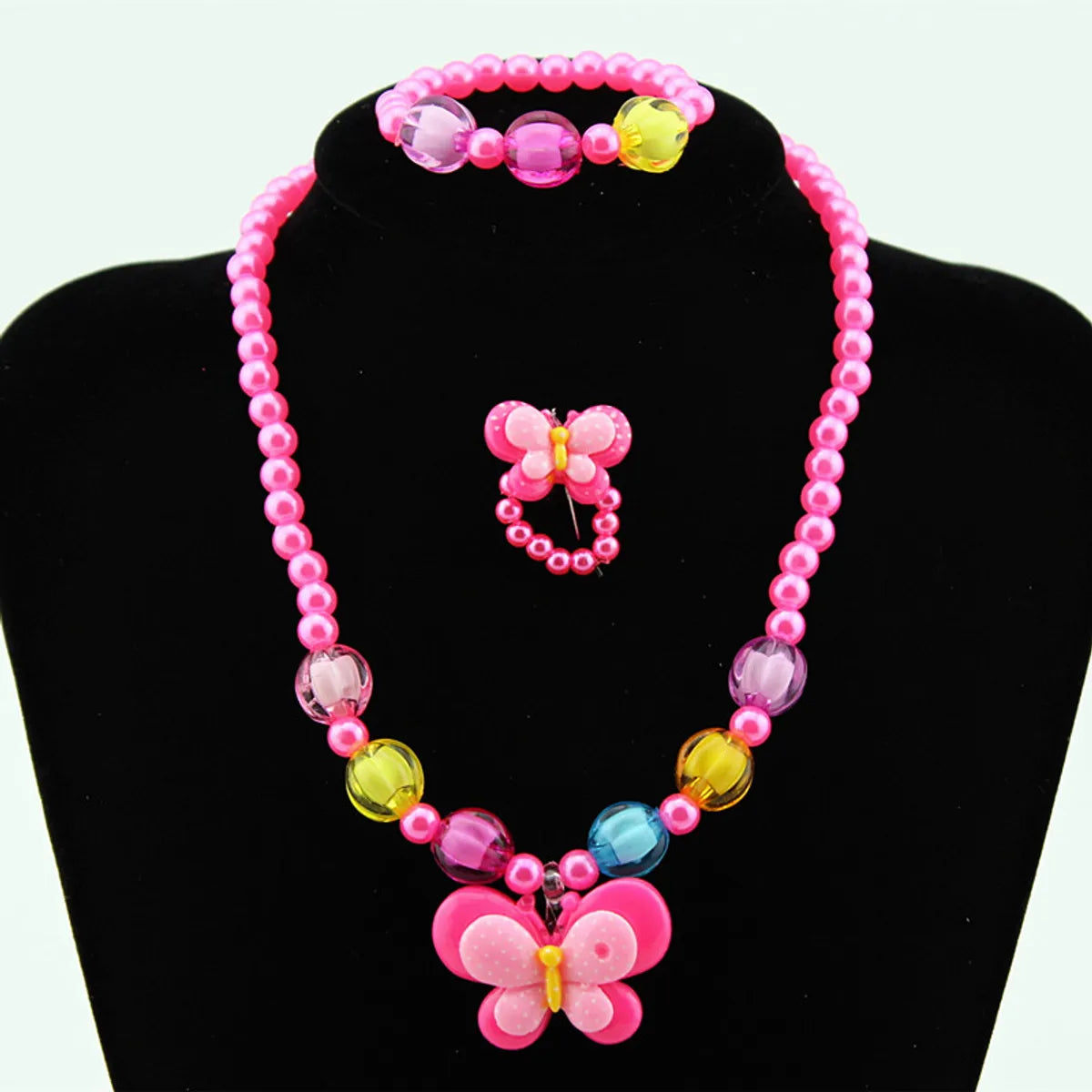 Children's Plastic Resin Necklace Bracelet Set Butterfly Set Wholesale Cartoon Little Yellow Duck Three-piece Set