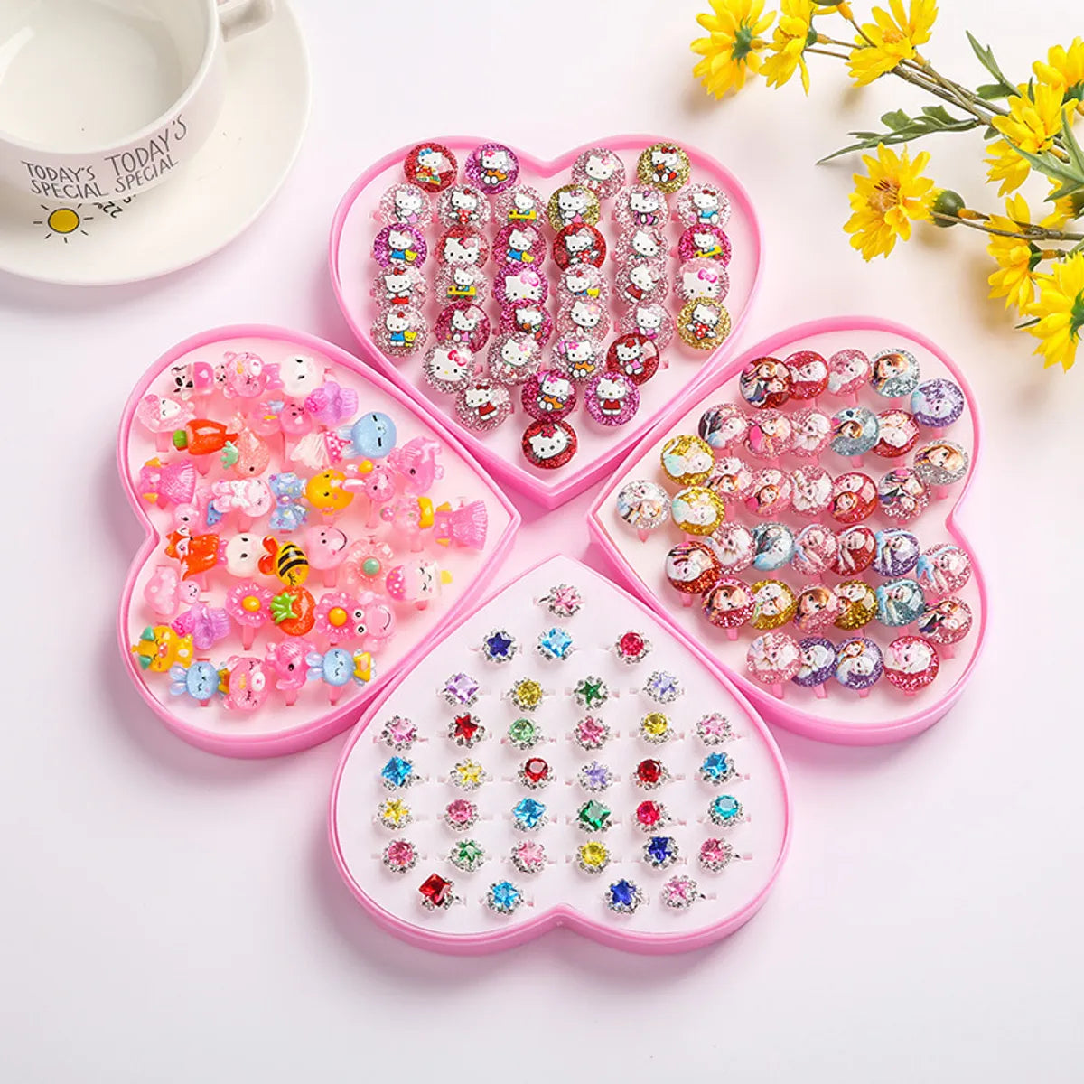 Children'S Ring Women'S Cartoon Jewelry Princess Ring Resin Toy Set Kindergarten Small Gifts Girls' Jewelry