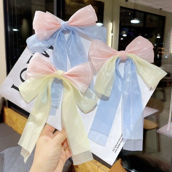 Children's Bow Hairpin Sweet Princess Color Contrast Cloth Handmade Yarn Ribbon Headwear Girls' Hair Accessories