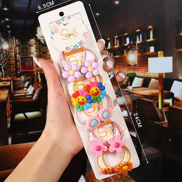 Children's Cartoon Flower Hair Tie Set With Soft Pottery Details Elastic Hair Bands And Cute Hair Accessories