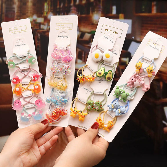 Children's Cartoon Flower Hair Tie Set With Soft Pottery Details Elastic Hair Bands And Cute Hair Accessories