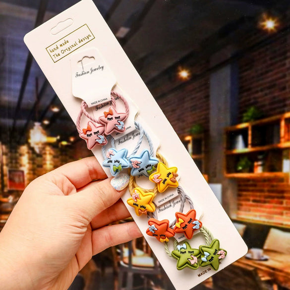 Children's Cartoon Flower Hair Tie Set With Soft Pottery Details Elastic Hair Bands And Cute Hair Accessories