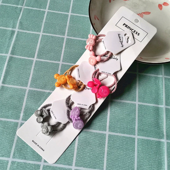 Children's Cartoon Flower Hair Tie Set With Soft Pottery Details Elastic Hair Bands And Cute Hair Accessories