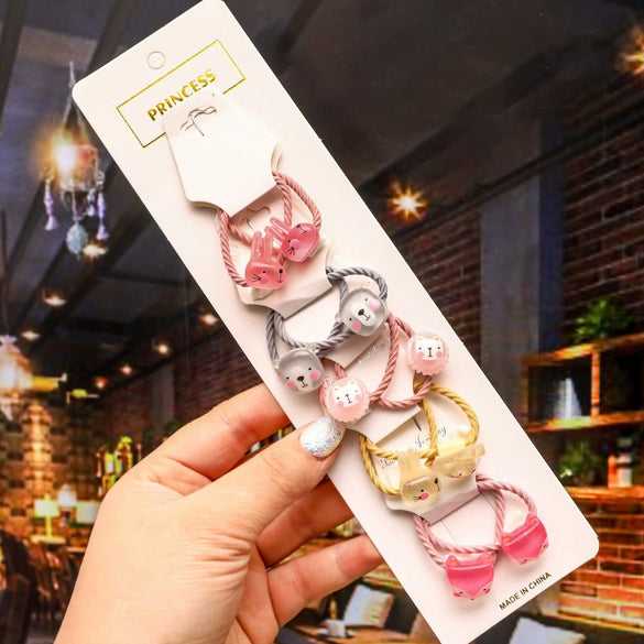 Children's Cartoon Flower Hair Tie Set With Soft Pottery Details Elastic Hair Bands And Cute Hair Accessories