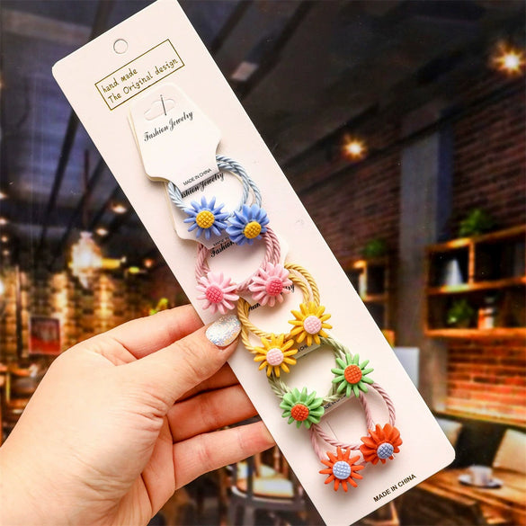 Children's Cartoon Flower Hair Tie Set With Soft Pottery Details Elastic Hair Bands And Cute Hair Accessories