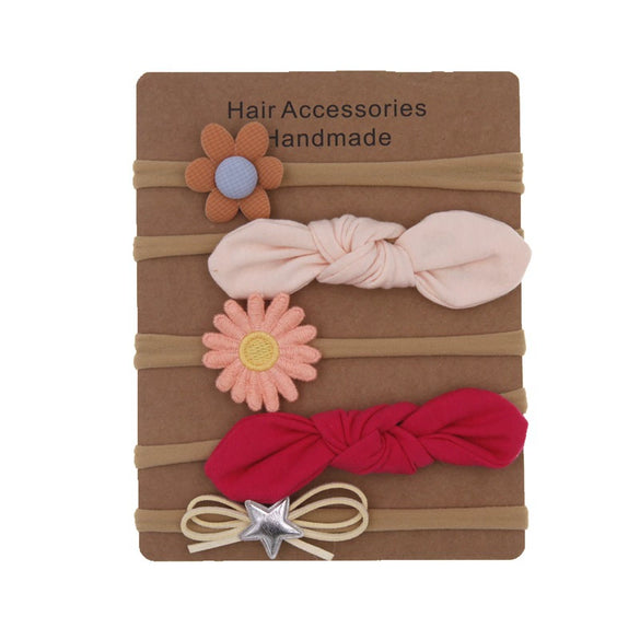 Children's Cloth Flower Bow High Elastic Hairband Set Natural Style Baby Headband Hair Accessories