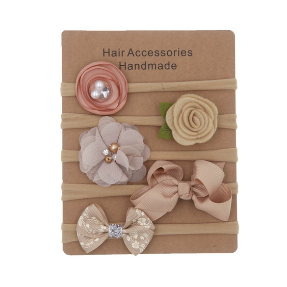 Children's Cloth Flower Bow High Elastic Hairband Set Natural Style Baby Headband Hair Accessories