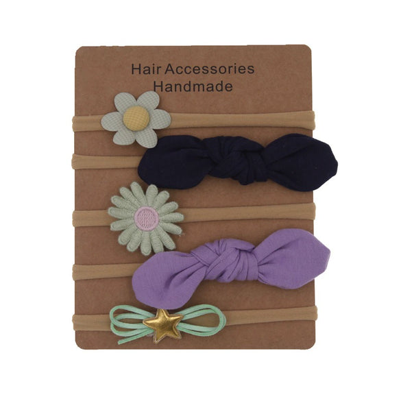 Children's Cloth Flower Bow High Elastic Hairband Set Natural Style Baby Headband Hair Accessories