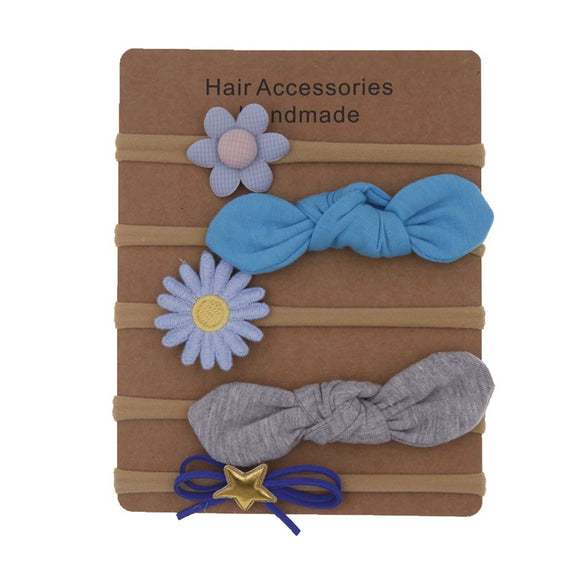 Children's Cloth Flower Bow High Elastic Hairband Set Natural Style Baby Headband Hair Accessories