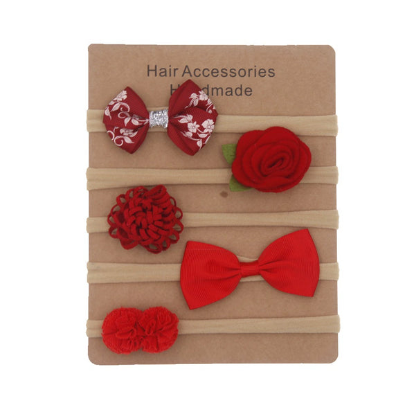 Children's Cloth Flower Bow High Elastic Hairband Set Natural Style Baby Headband Hair Accessories
