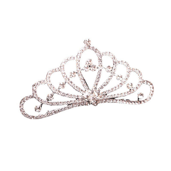 Children's Crown Rhinestone Hair Comb Alloy Silver Plated Electroplated