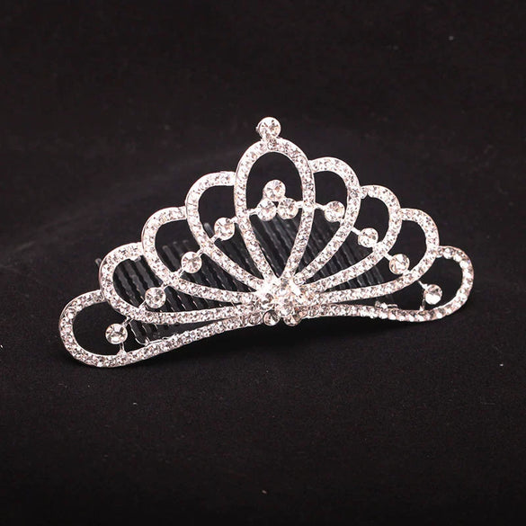 Children's Crown Rhinestone Hair Comb Alloy Silver Plated Electroplated