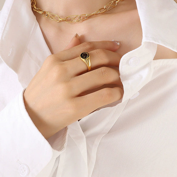 Children's Cute Smiling Face Geometric Titanium Steel Gold Plated Ring With Electroplating Treatment For Unisex And Women