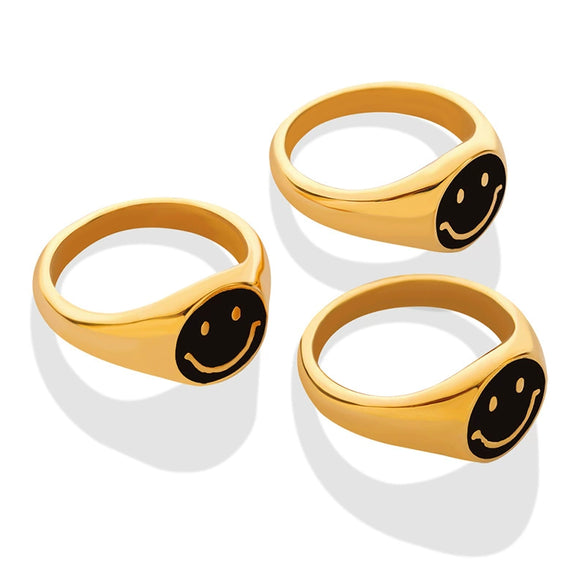 Children's Cute Smiling Face Geometric Titanium Steel Gold Plated Ring With Electroplating Treatment For Unisex And Women