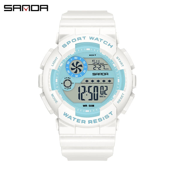 Children's Electronic Watch Multifunctional Sports Waterproof Round Dial Abs Case Tpu Strap Acrylic Mirror