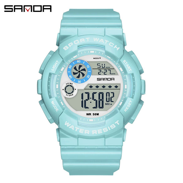 Children's Electronic Watch Multifunctional Sports Waterproof Round Dial Abs Case Tpu Strap Acrylic Mirror