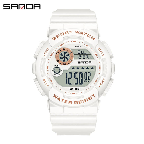 Children's Electronic Watch Multifunctional Sports Waterproof Round Dial Abs Case Tpu Strap Acrylic Mirror