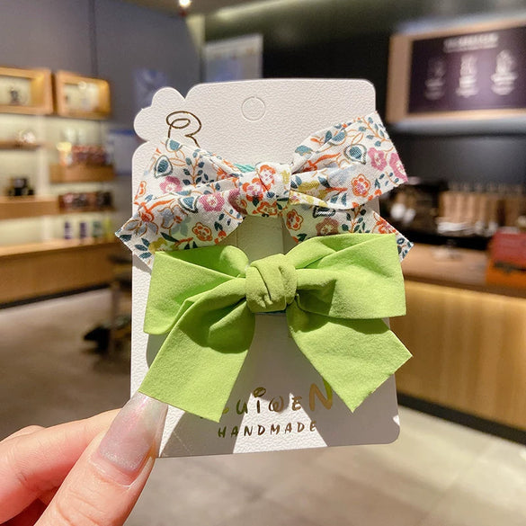Children's Fabric Bow And Floral Duckbill Hair Clip Cute Princess Style Side Hairpin For Little Girls